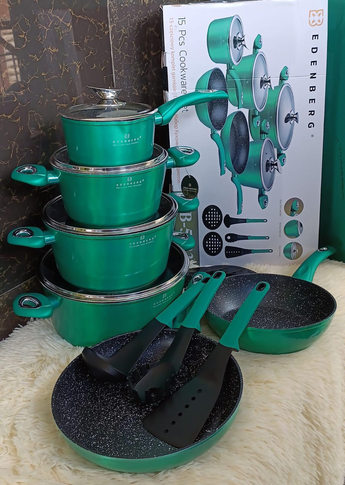 [🔥SPECIAL LIMITED OFFER🔥 🥑🌽ONLY AT KILIMALL !!! ] 15Pcs Brand New High Quality Durable Edenberg Nonstick Kitchen Cooking Set at Best Price