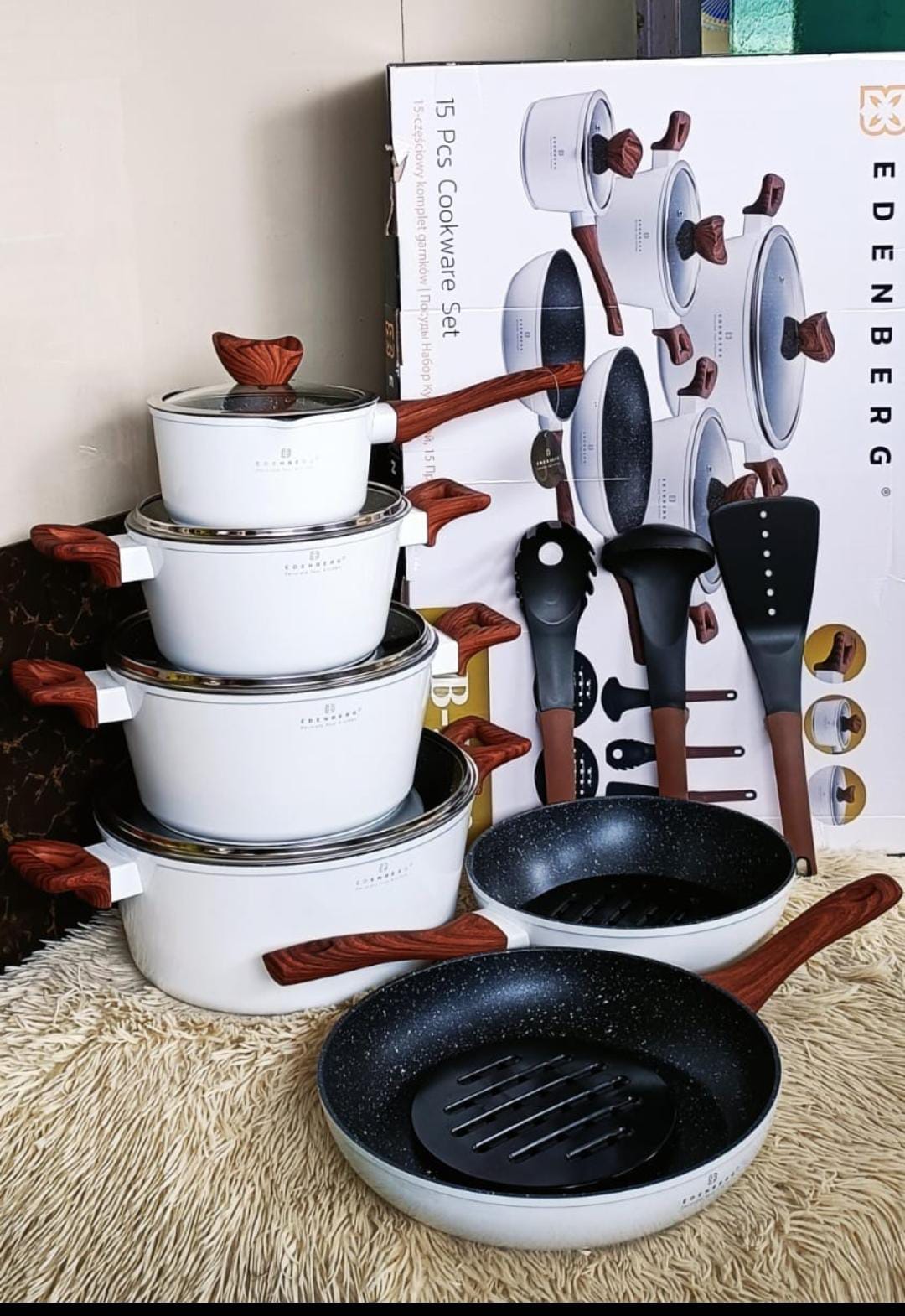 [ GRAB IT AT LOW PRICE+ ADDED OFFERS 🤩🤩✨ !!! ]  15Pcs Classy High Quality Durable New model Edenberg Nonstick Kitchen Cooking pots at Best Price