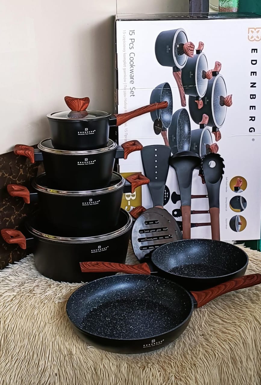 [ GRAB IT AT LOW PRICE+ ADDED OFFERS 🤩🤩✨ !!! ]  15Pcs Classy High Quality Durable New model Edenberg Nonstick Kitchen Cooking pots at Best Price