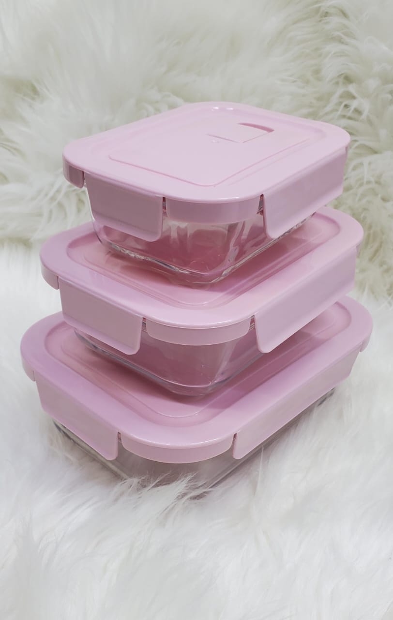 [ GRAB IT AT LOW PRICE+ ADDED OFFERS 🤩🤩✨ !!! ] 3Pcs Classy Very Quality Durable & Portable Glass snack box with lunch bag Capacity:500ml,750ml,1040ml  at Best Price