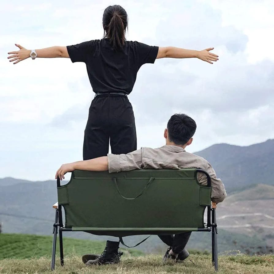 PRICE OFFER 🥳🥳‼️‼️** 🥑ONLY ON KILIMALL🥑 1Pc Brand New Very Quality Durable & Stylish  Camping Chair for 2 Persons Portable Double Seat Camping Chair with Wood Armrest,Outdoor Camping Bench