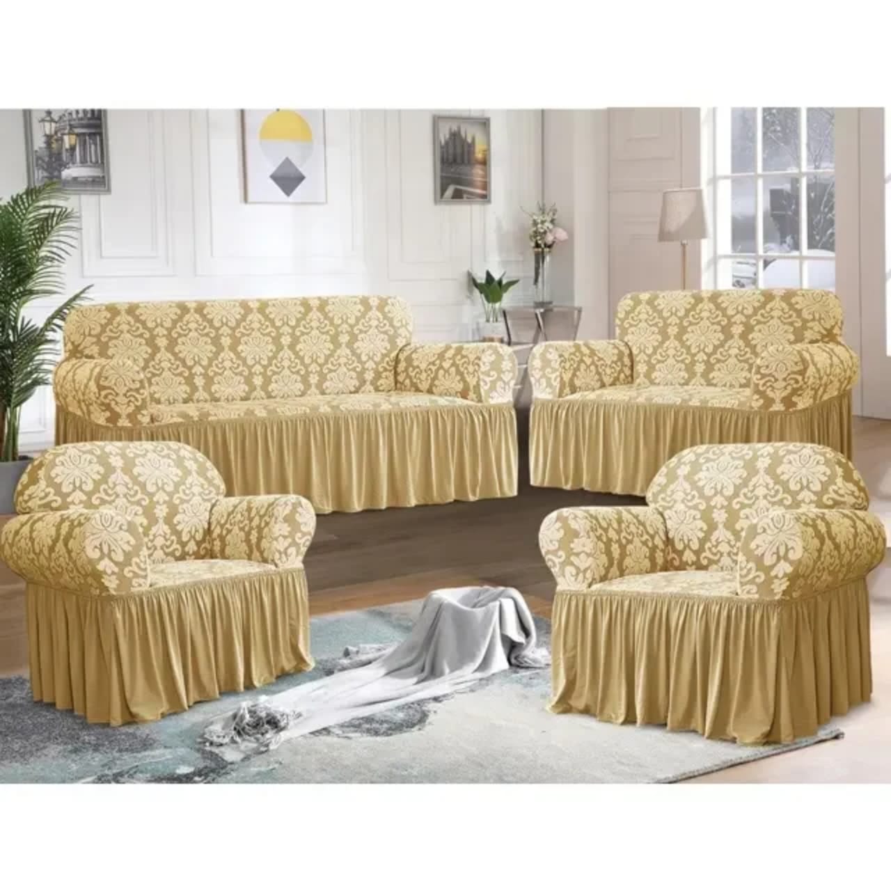 🔥 HOT SELL OFFER 🔥 – 1 Set Loose Sofa Covers 7 Seater (3:2:1:1) Stretch Fabric Couch Covers Soft Protective Living Room Decor