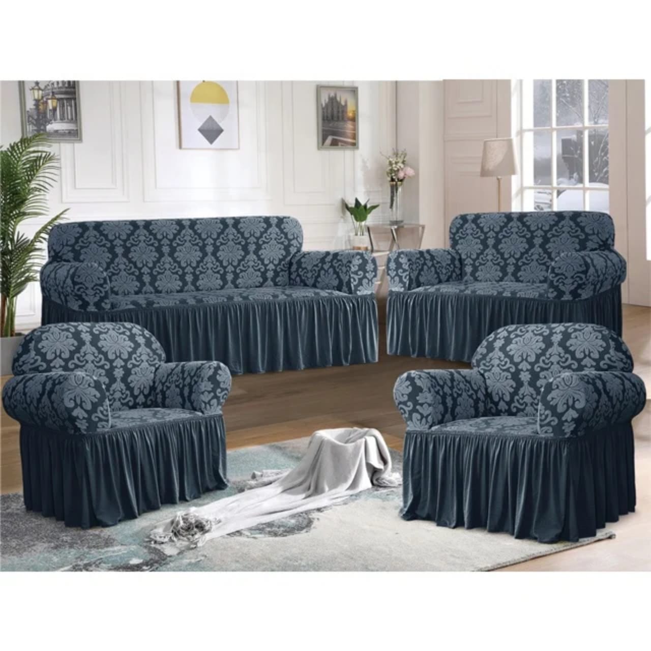 🔥 HOT SELL OFFER 🔥 – 1 Set Loose Sofa Covers 7 Seater (3:2:1:1) Stretch Fabric Couch Covers Soft Protective Living Room Decor