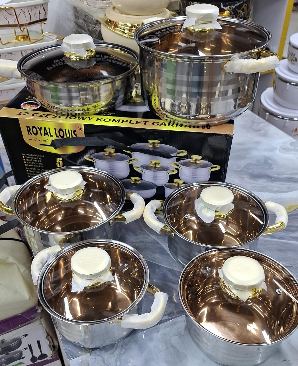 💎 EXCLUSIVE DEAL OFFER 💎 - A 12pcs Royal Louis stainless sufuria of size 2L, 2.9L, 3.9L,6.6L and pan of size 3.4 L