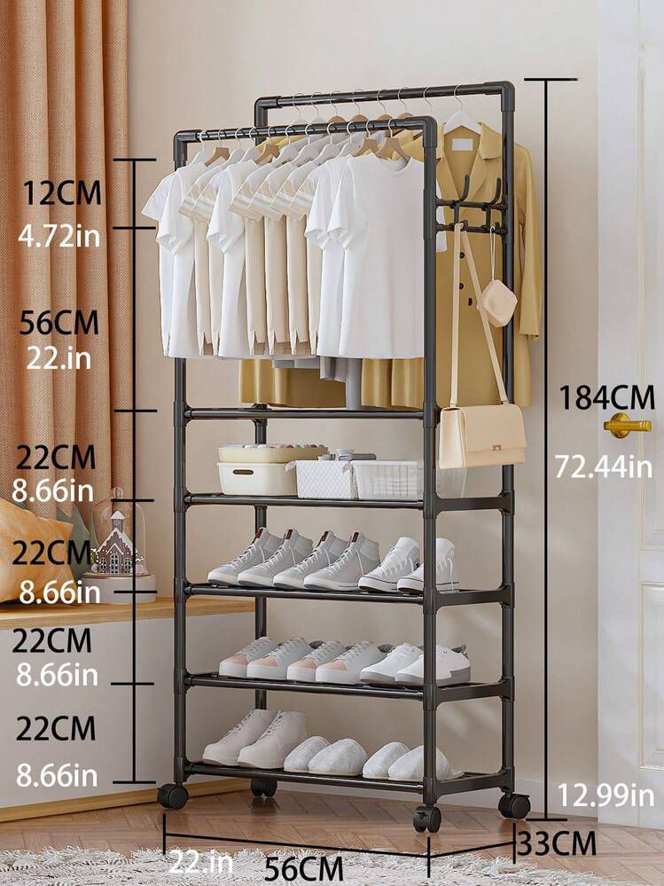 [ KILIMALL AMAZING OFFERS🤩🤩✨!!! ] (EXPERIENCE LUXURY FOR LESS❤) 1 Pc Multi-Functional Wardrobe Rack With 4 Wheels, 5-Tier Shelving, Shoe Rack, Clothing Storage Organizer