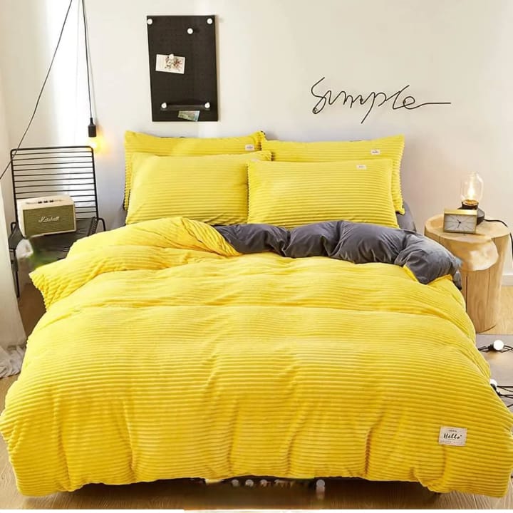 🔥 TODAY OFFER 🔥 4pc TC & Weaverbird Velvet Duvet Set 6x7ft – 1 Duvet, 1 Bedsheet & 2 Pillowcases Luxury Modern Bedding