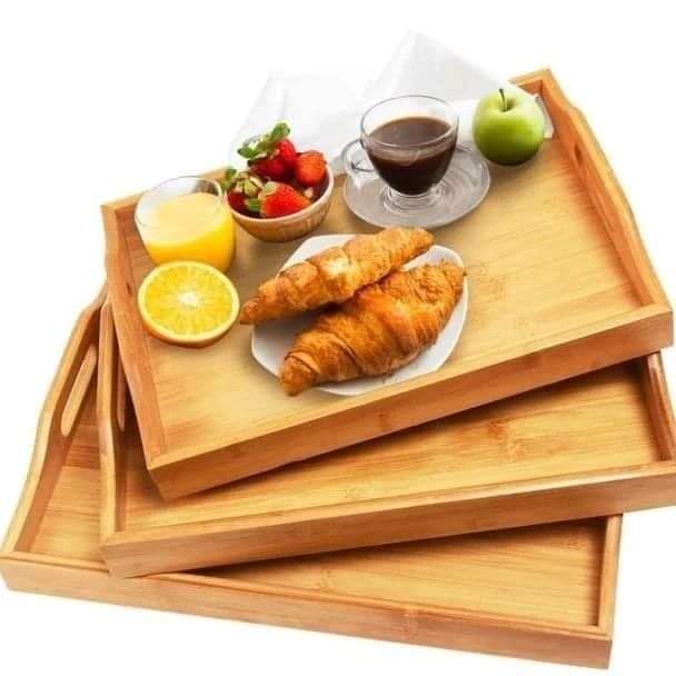 [ EXPERIENCE LUXURY FOR LESS 🤩🤩✨ !!! ] 3 Pcs Classy Affordable Brand New High Quality Fancy 360109 Bamboo Rectangular Serving Tray For Home Use and Kitchen Use