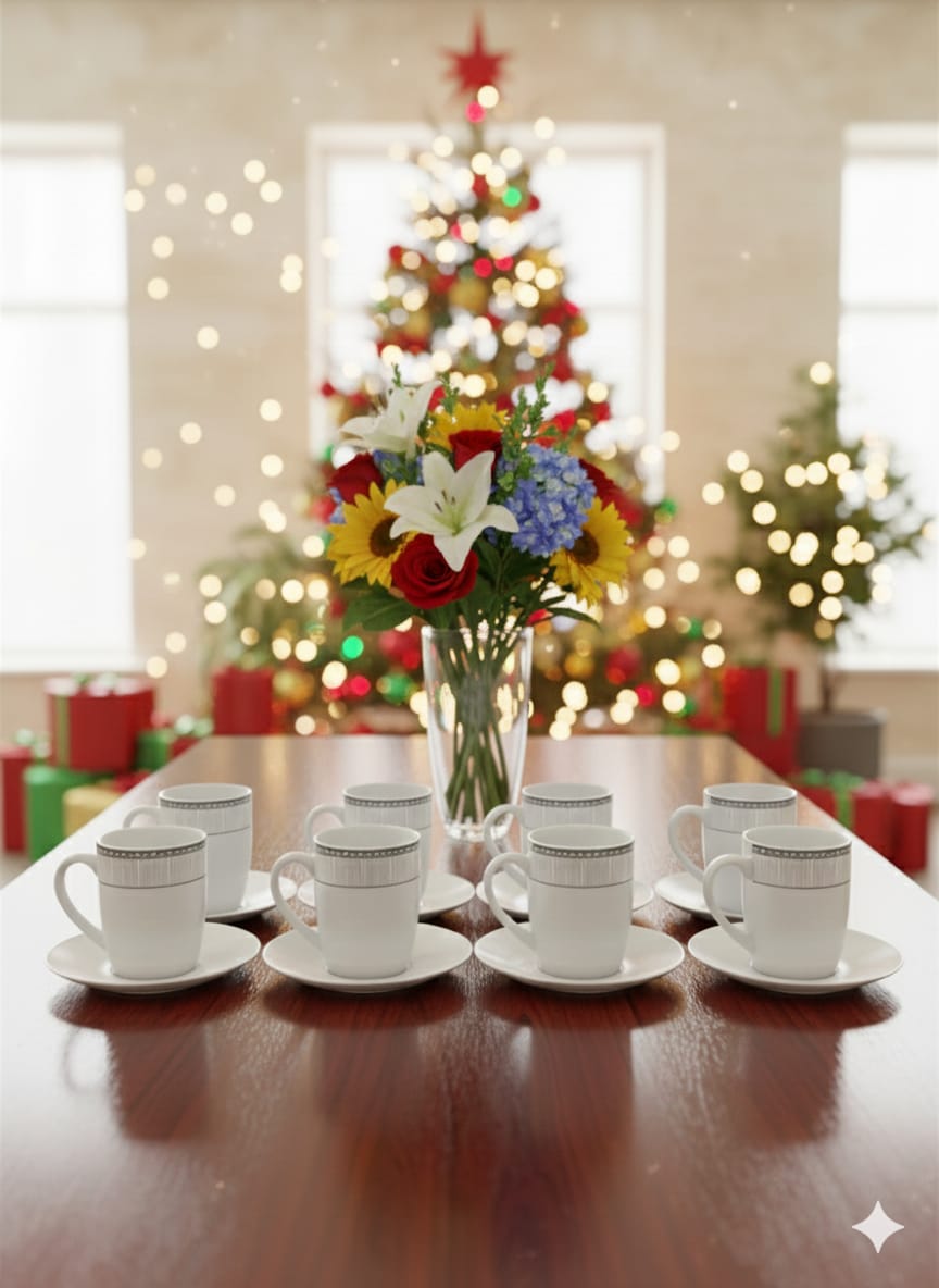 “Elegant 6-Piece Fine Porcelain Cup and Saucer Set – Premium Tea & Coffee Cups with Matching Saucers, Microwave & Dishwasher Safe, Ideal for Home, Office, or Entertaining Guests”