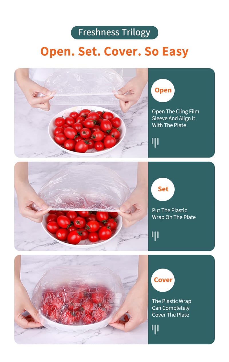 1 pack available in 100Pcs stretching Fresh keeping covers.