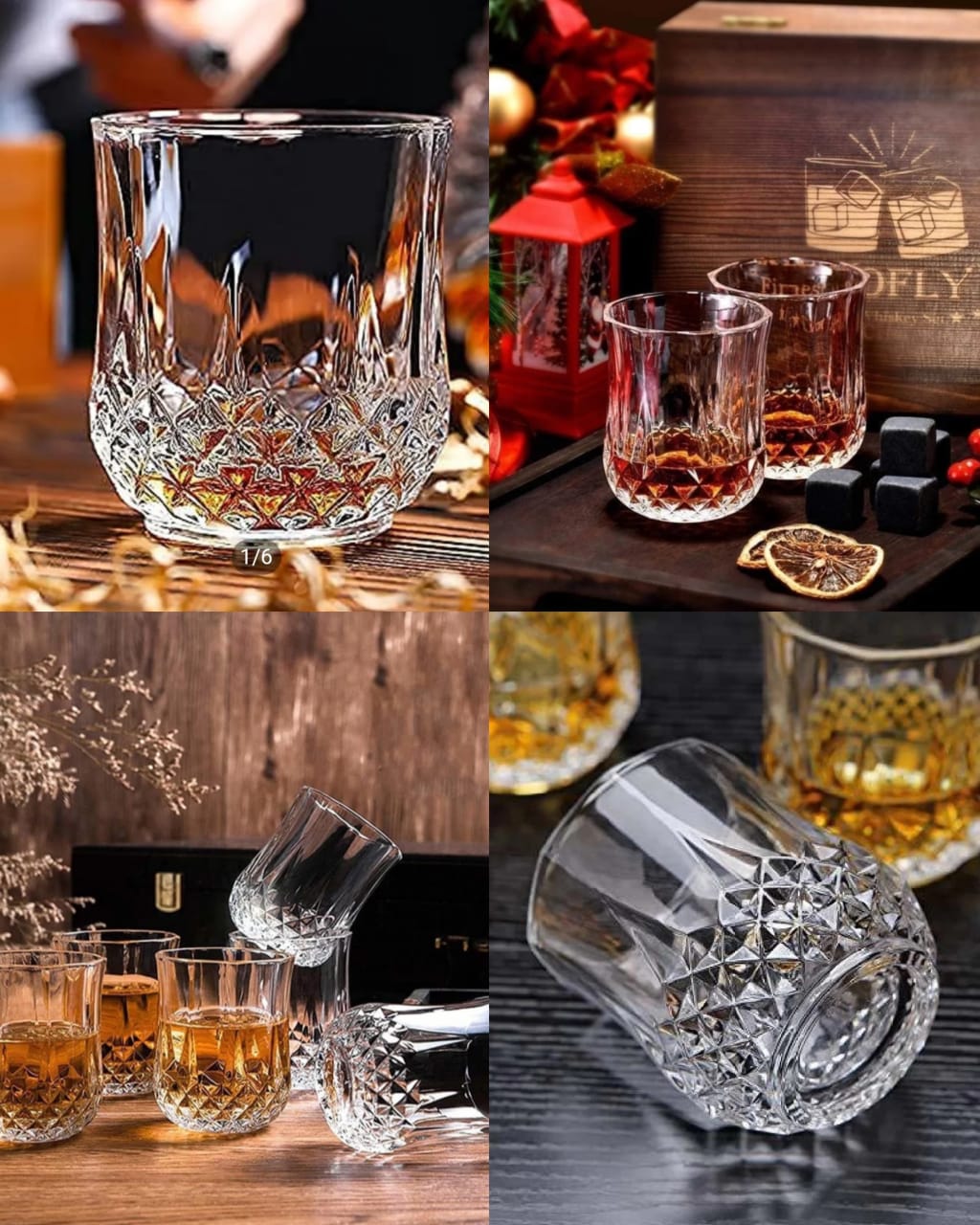 🟢 NEW OFFER 🟢6Pcs Classy Very Strong  whisky glasses Short diamond At Affordable price