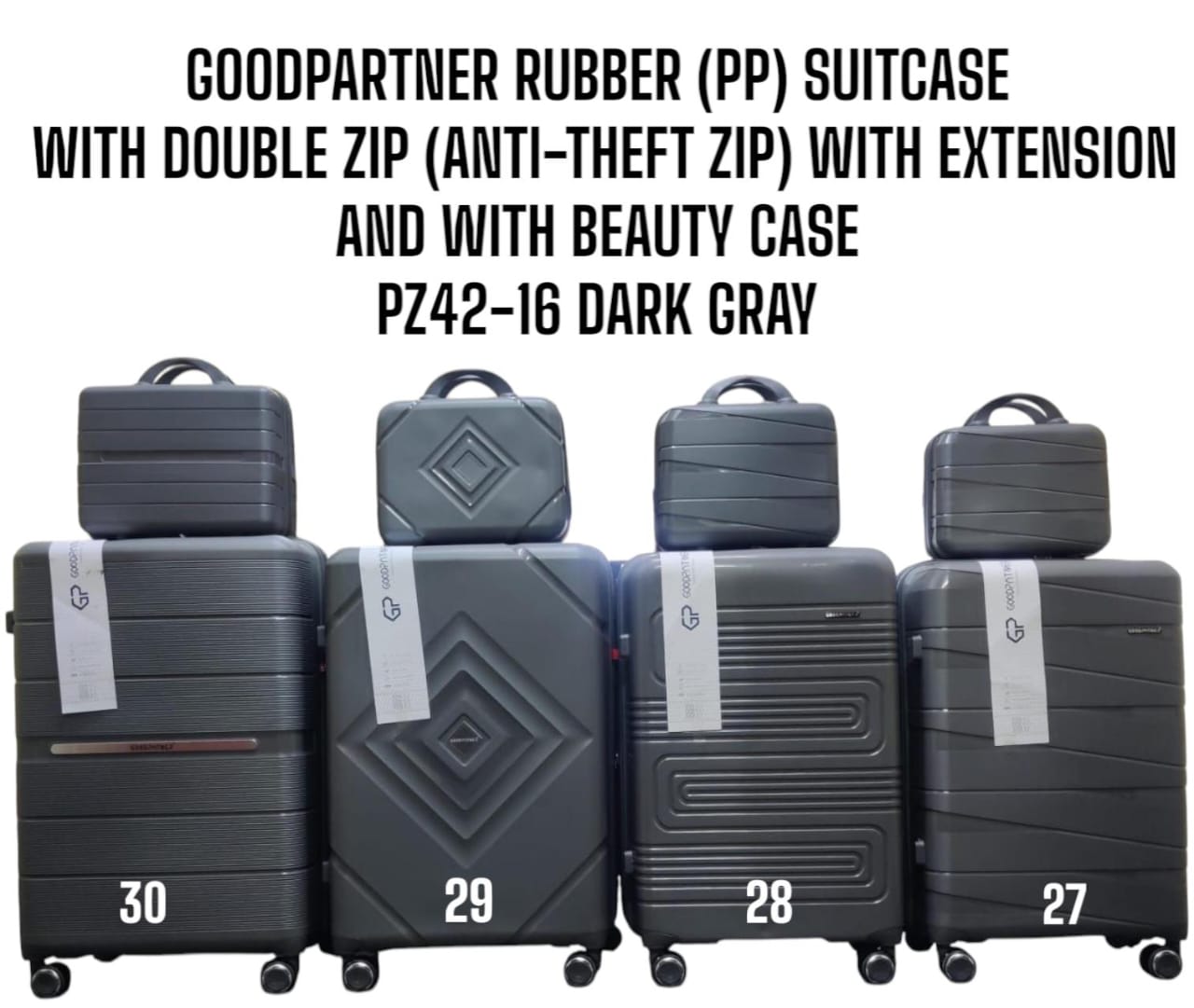 [🤑🥑GRAB IT AT LOW PRICE+ ADDED OFFERS **🥑🌽 ] ✅️ 4 IN 1 SIZE 30  BRAND NEW STYLISH GOOD PARTNER PP(RUBBER) SUITCASE DOUBLE ZIP AND WITH EXTENSION AND WITH  BEAUTY CASE