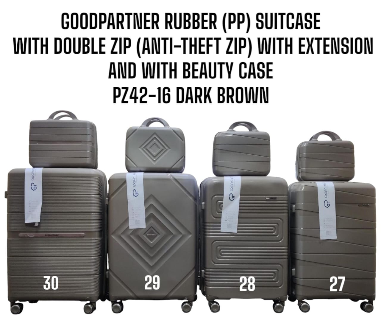 [🤑🥑GRAB IT AT LOW PRICE+ ADDED OFFERS **🥑🌽 ] ✅️ 4 IN 1 SIZE 30  BRAND NEW STYLISH GOOD PARTNER PP(RUBBER) SUITCASE DOUBLE ZIP AND WITH EXTENSION AND WITH  BEAUTY CASE
