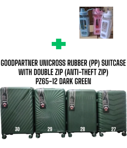 [🤑🥑** TRAVEL IN STYLE 🤩🤩✨ !!! ]  ✅️ 3 IN 1 SIZE 30 BRAND NEW STYLISH GOOD PARTNER PP(RUBBER) SUITCASE WITH DOUBLE ZIP .THAT COMES WITH A FREE 1PC  WATER BOTTLE ( RANDOM COLOR) AT AFFORDABLE PRICE