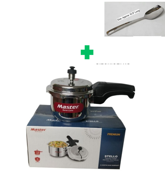 🤑🥑GRAB IT AT LOW PRICE+ ADDED OFFERS **🥑🌽 ] 1Pc Brand New High Quality Durable & Stylish Master Stello Stainless Steel Pressure Cooker 1.5Ltrs....That Comes with a Free 3Pcs of Serving Spoons