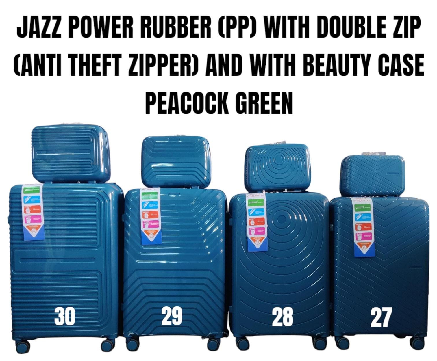 ✨ OFFER OFFER ✨ - Jazz Power PP Rubber Suitcase with Double Anti-Theft Zippers + Beauty Case, Size 29, Durable, Stylish & Affordable Travel Gear