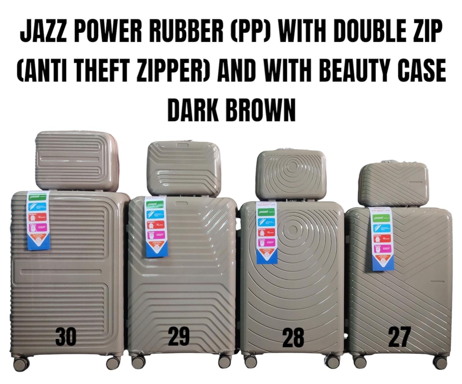 ✨ OFFER OFFER ✨ - Jazz Power PP Rubber Suitcase with Double Anti-Theft Zippers + Beauty Case, Size 29, Durable, Stylish & Affordable Travel Gear