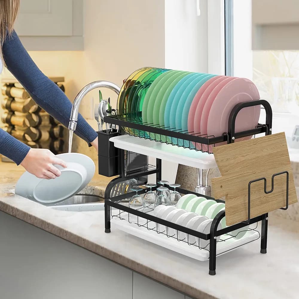 💥 SUPER OFFER 💥 - 2-Tier Stainless Steel Dish Rack, Easy to Assemble, Durable & Space-Saving – Perfect Kitchen Organizer