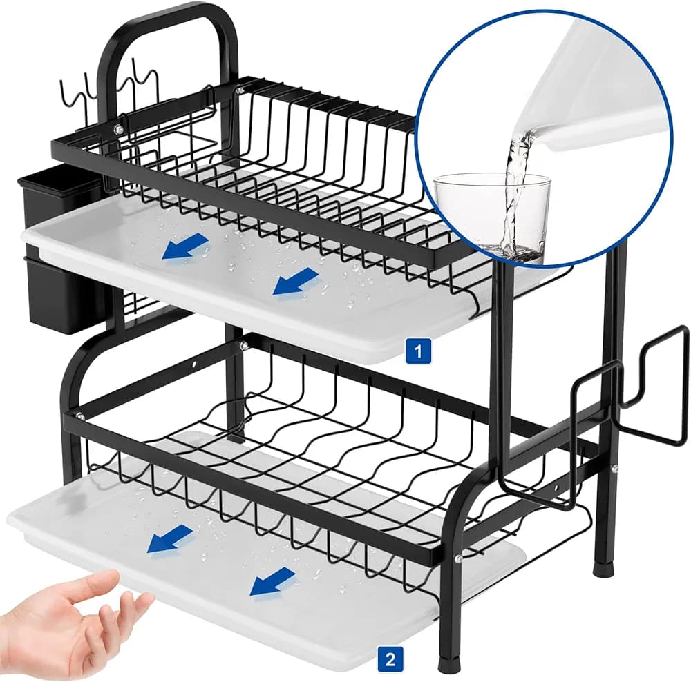 💥 SUPER OFFER 💥 - 2-Tier Stainless Steel Dish Rack, Easy to Assemble, Durable & Space-Saving – Perfect Kitchen Organizer