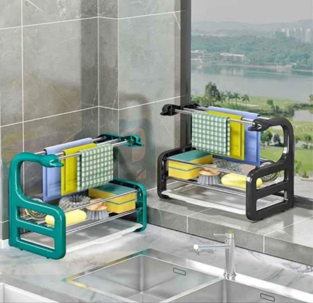 Duck shape sink top organizer rack has wall adhesive sticker option