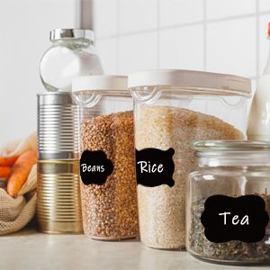 Reusable Waterproof Chalkboard Labels Blackboard Mason Jar Stickers Blackboard Stickers for The Kitchen, Pantry, Mason Jars, Wine Glasses (Black)with pen