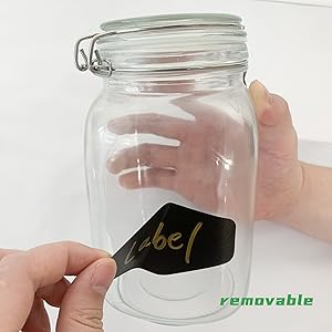 Reusable Waterproof Chalkboard Labels Blackboard Mason Jar Stickers Blackboard Stickers for The Kitchen, Pantry, Mason Jars, Wine Glasses (Black)with pen