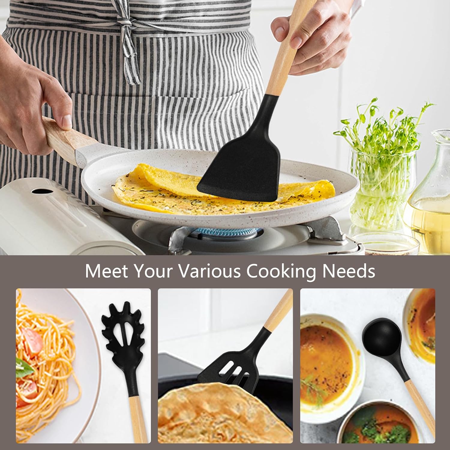 Cooking Utensils Set,19 Kitchen Set Utensils Set with 11 Pieces Spatula Cooking Utensils,Heat Resistant Silicone Utensils 6 Piece Sharp Knife Set 2 Pieces Utensil Cutting Board