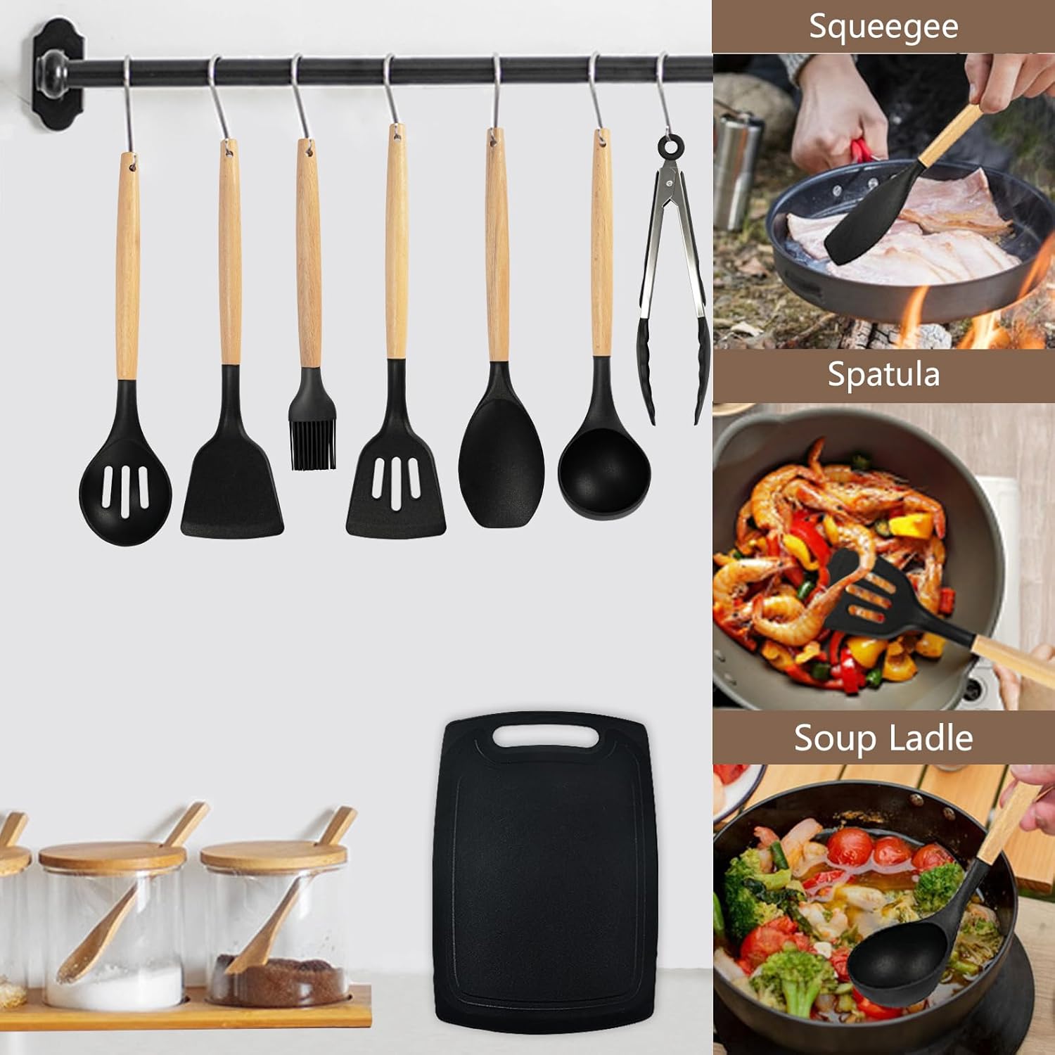 Cooking Utensils Set,19 Kitchen Set Utensils Set with 11 Pieces Spatula Cooking Utensils,Heat Resistant Silicone Utensils 6 Piece Sharp Knife Set 2 Pieces Utensil Cutting Board