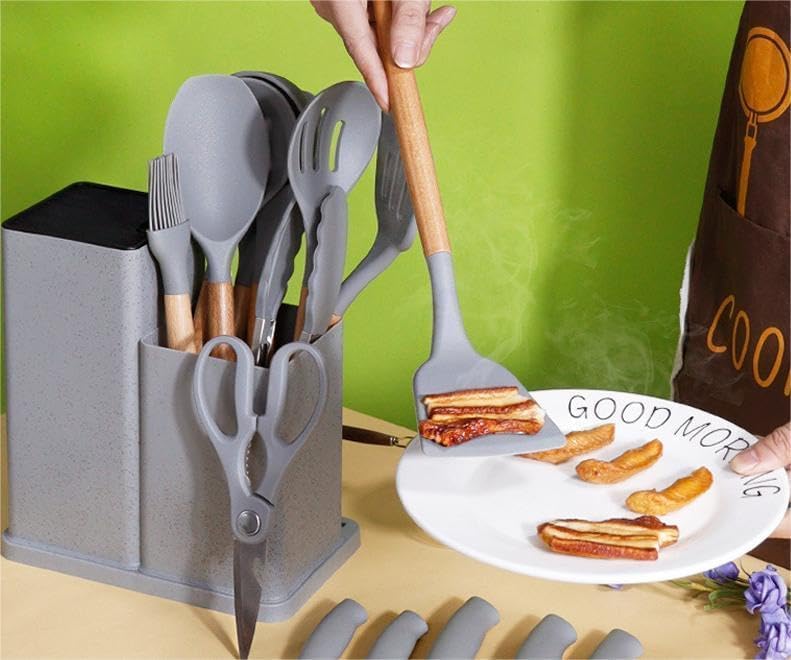 Cooking Utensils Set,19 Kitchen Set Utensils Set with 11 Pieces Spatula Cooking Utensils,Heat Resistant Silicone Utensils 6 Piece Sharp Knife Set 2 Pieces Utensil Cutting Board