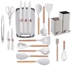 Cooking Utensils Set,19 Kitchen Set Utensils Set with 11 Pieces Spatula Cooking Utensils,Heat Resistant Silicone Utensils 6 Piece Sharp Knife Set 2 Pieces Utensil Cutting Board