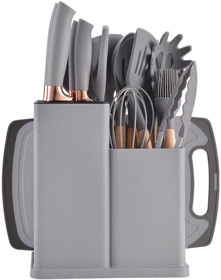 Cooking Utensils Set,19 Kitchen Set Utensils Set with 11 Pieces Spatula Cooking Utensils,Heat Resistant Silicone Utensils 6 Piece Sharp Knife Set 2 Pieces Utensil Cutting Board