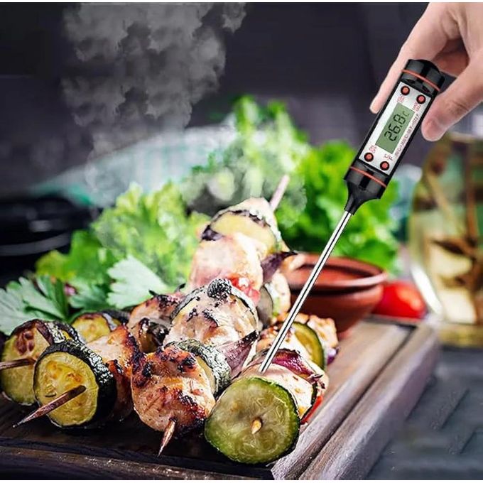 Digital Stainless Cooking Thermometer with Instant Read, Long Probe, LCD Screen, Anti-Corrosion, Best for Food, Meat, Grill, BBQ, Milk, and Bath Water