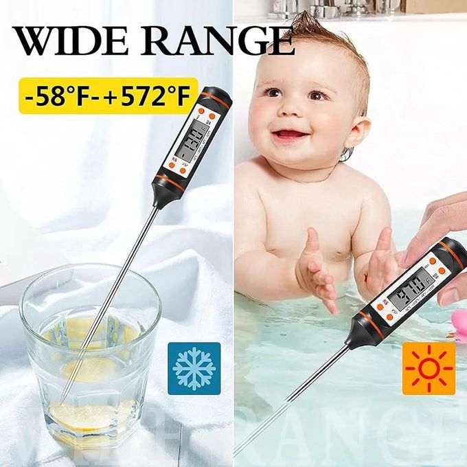 Digital Stainless Cooking Thermometer with Instant Read, Long Probe, LCD Screen, Anti-Corrosion, Best for Food, Meat, Grill, BBQ, Milk, and Bath Water