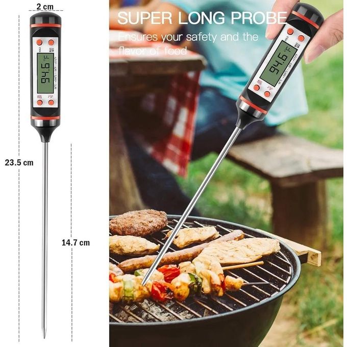 Digital Stainless Cooking Thermometer with Instant Read, Long Probe, LCD Screen, Anti-Corrosion, Best for Food, Meat, Grill, BBQ, Milk, and Bath Water