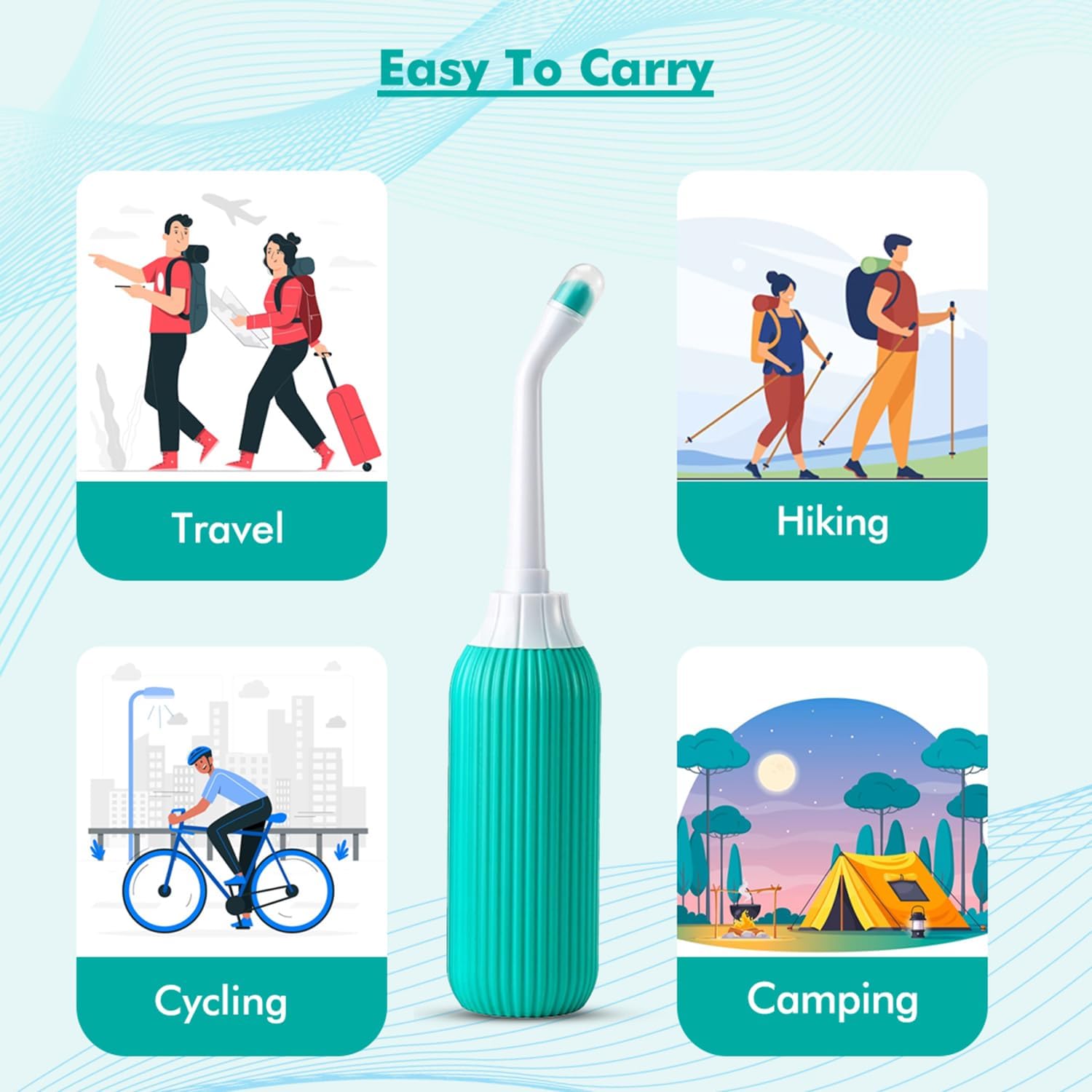 Portable Bidet for Travel - 500 ml Handheld Tushy Spray - Travel Essentials - Peri Bottle for Postpartum Care, Camping - Women and Men - Reusable - Turquoise