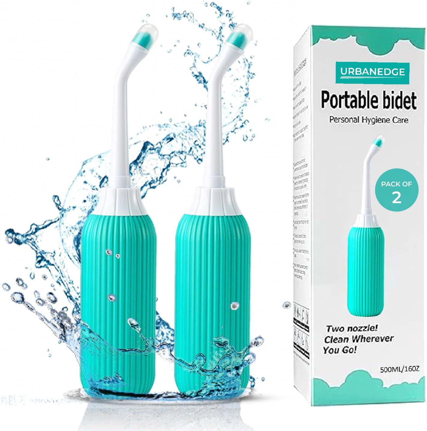 Portable Bidet for Travel - 500 ml Handheld Tushy Spray - Travel Essentials - Peri Bottle for Postpartum Care, Camping - Women and Men - Reusable - Turquoise