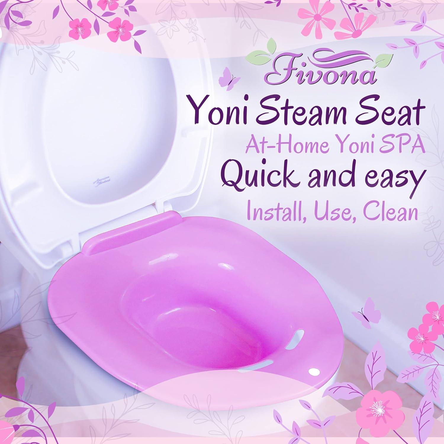 Yoni Steam Seat Over the Toilet for V Steaming and Sitz Bath Soak - Vaginal Steaming Tub - Basin for Hemorrhoids and Postpartum Care - Fits Most Toilet Shapes +herbs