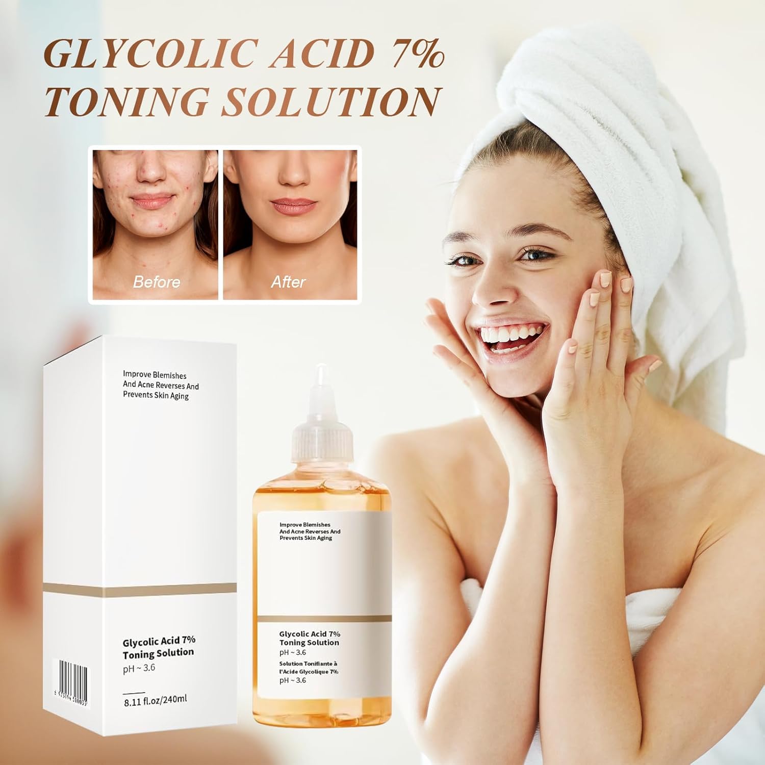 The Ordinary Glycolic Acid 7% Exfoliating Toner | 240ml- Hydrating & Pore Minimizing Solution for Clearer Skin | Gentle Acne Treatment with Aloe Vera & Ginseng Extracts | 240ml