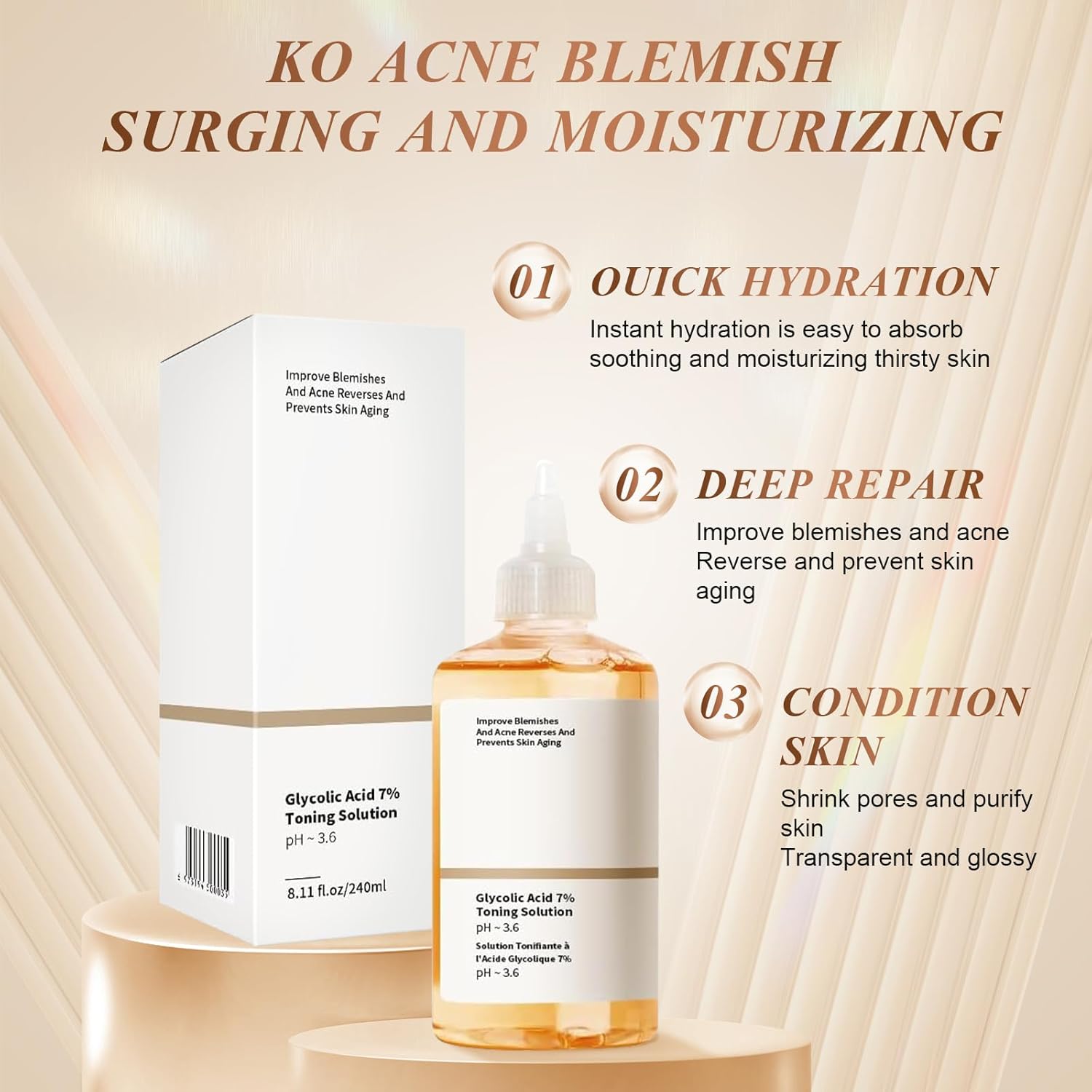 The Ordinary Glycolic Acid 7% Exfoliating Toner | 240ml- Hydrating & Pore Minimizing Solution for Clearer Skin | Gentle Acne Treatment with Aloe Vera & Ginseng Extracts | 240ml