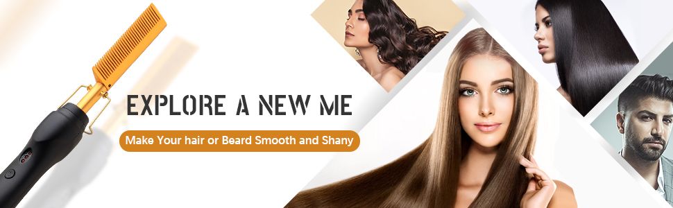 Hot Comb Electric Pressing Comb with Anti-Scald and Ceramic Plates - Versatile Hair Straightener, Curler, and Heated Brush for Beard Styling and Travel