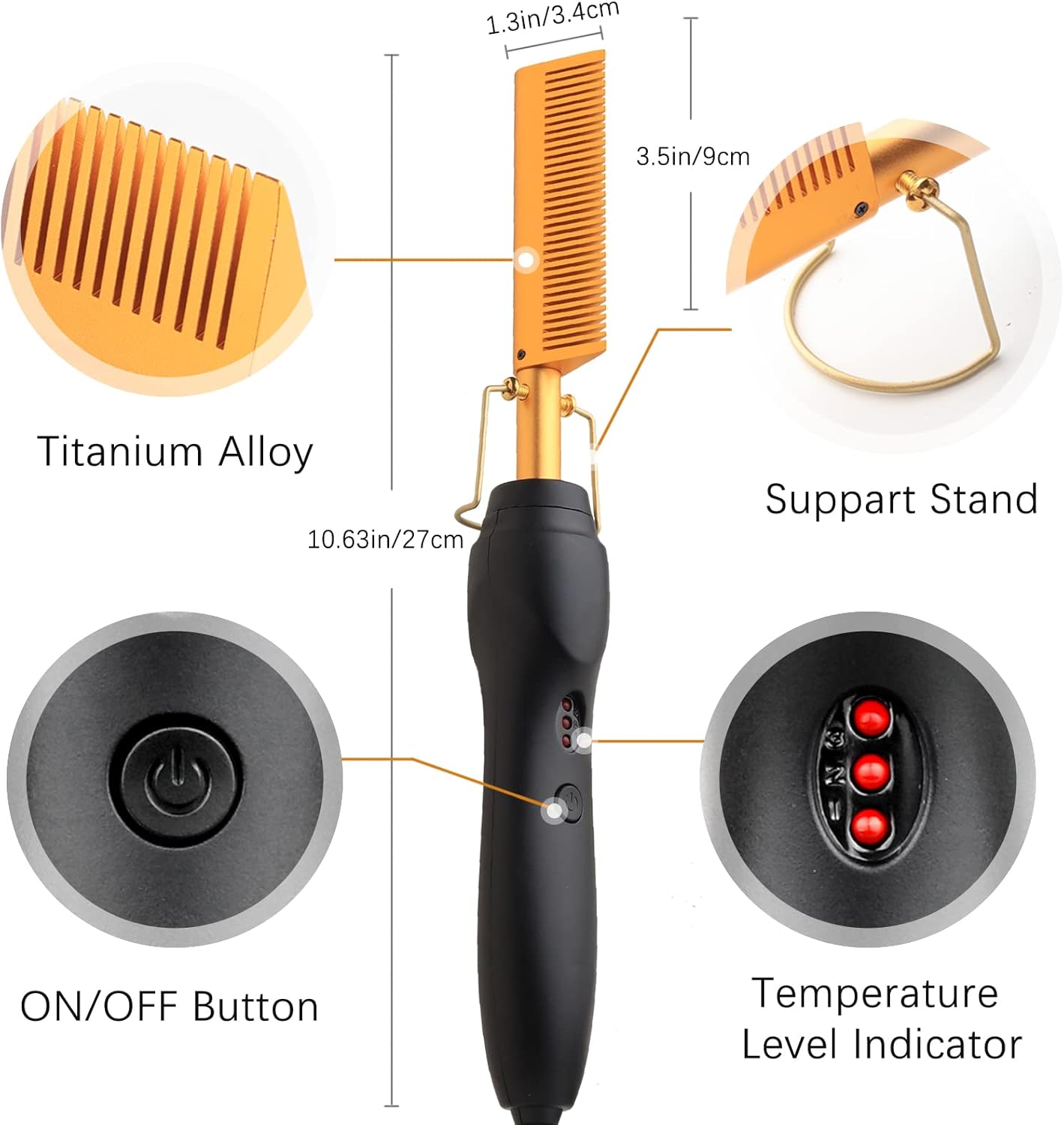 Hot Comb Electric Pressing Comb with Anti-Scald and Ceramic Plates - Versatile Hair Straightener, Curler, and Heated Brush for Beard Styling and Travel