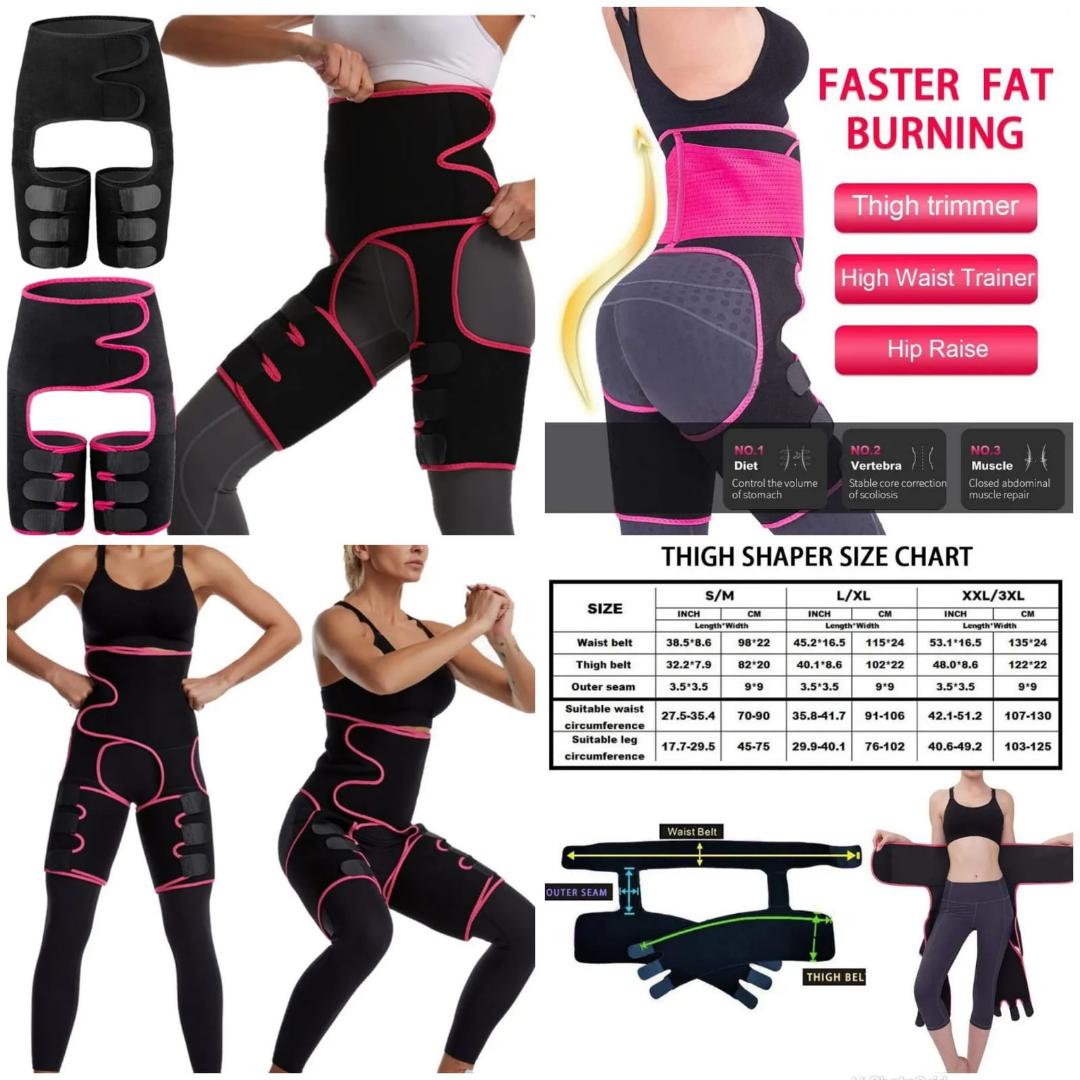 3 one body trainer Thigh trimmer, waist trainer, butt lifter. Available in black and pink as shown in the photo