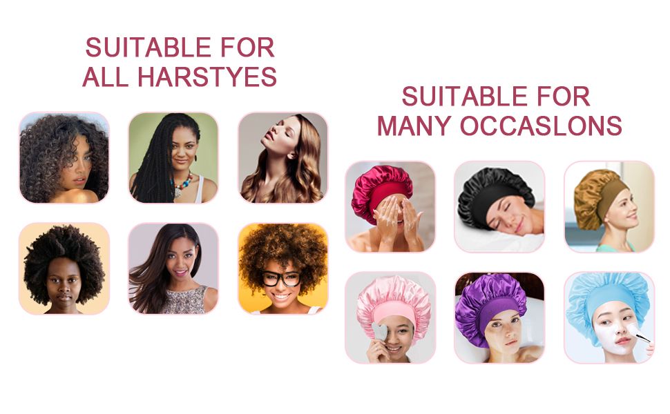 Satin Bonnet, Night Sleep Caps with Wide Elastic Band, Silk Wrap, Soft Head Cover Sleeping Hat for Women and Girls Curly Hair