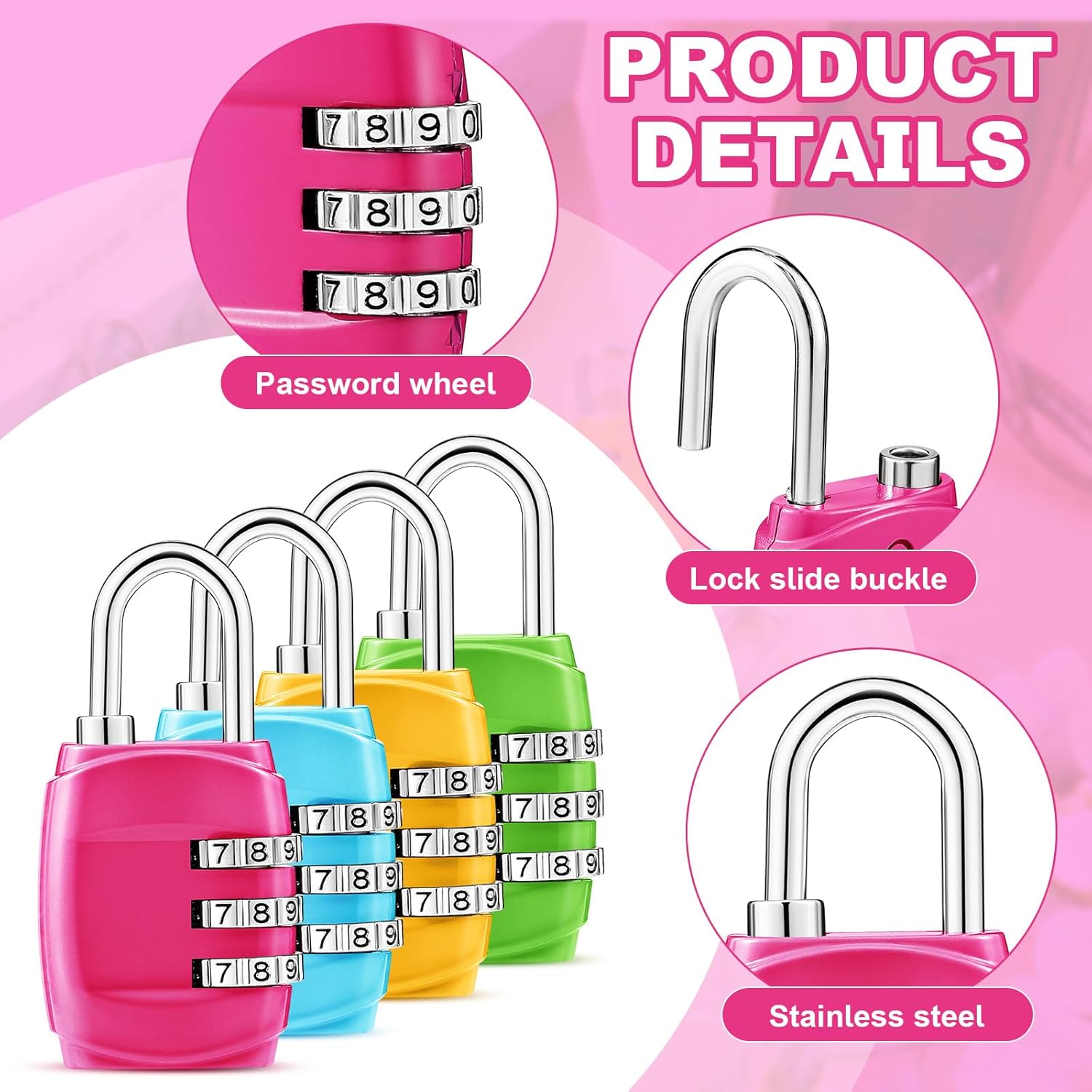 3 Digit Combinations Padlock Safe Cipher Lock Mini Combination Resettable Number for Suitcases Luggage Briefcases Computer Bags(Fresh Style,Bright Color)