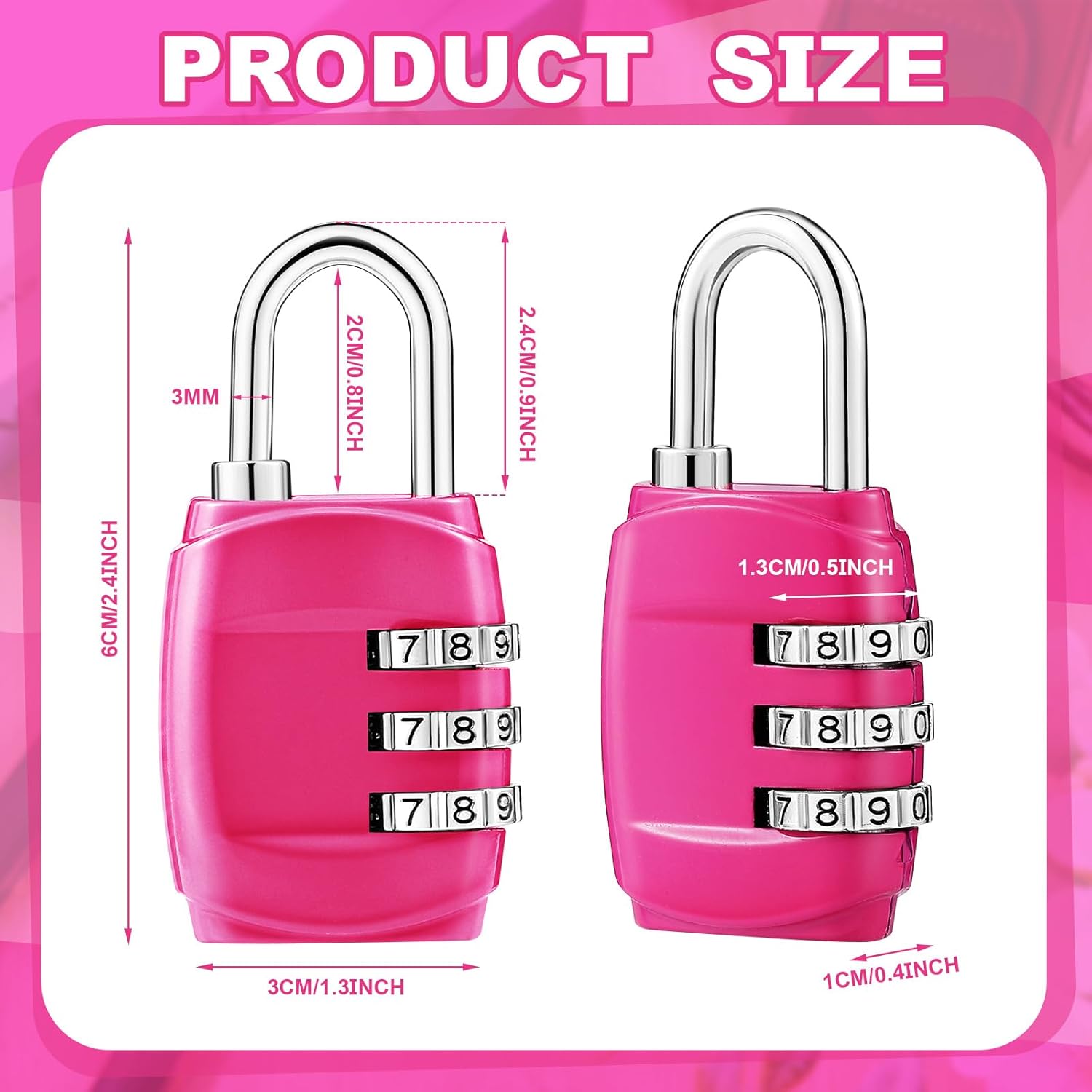 3 Digit Combinations Padlock Safe Cipher Lock Mini Combination Resettable Number for Suitcases Luggage Briefcases Computer Bags(Fresh Style,Bright Color)