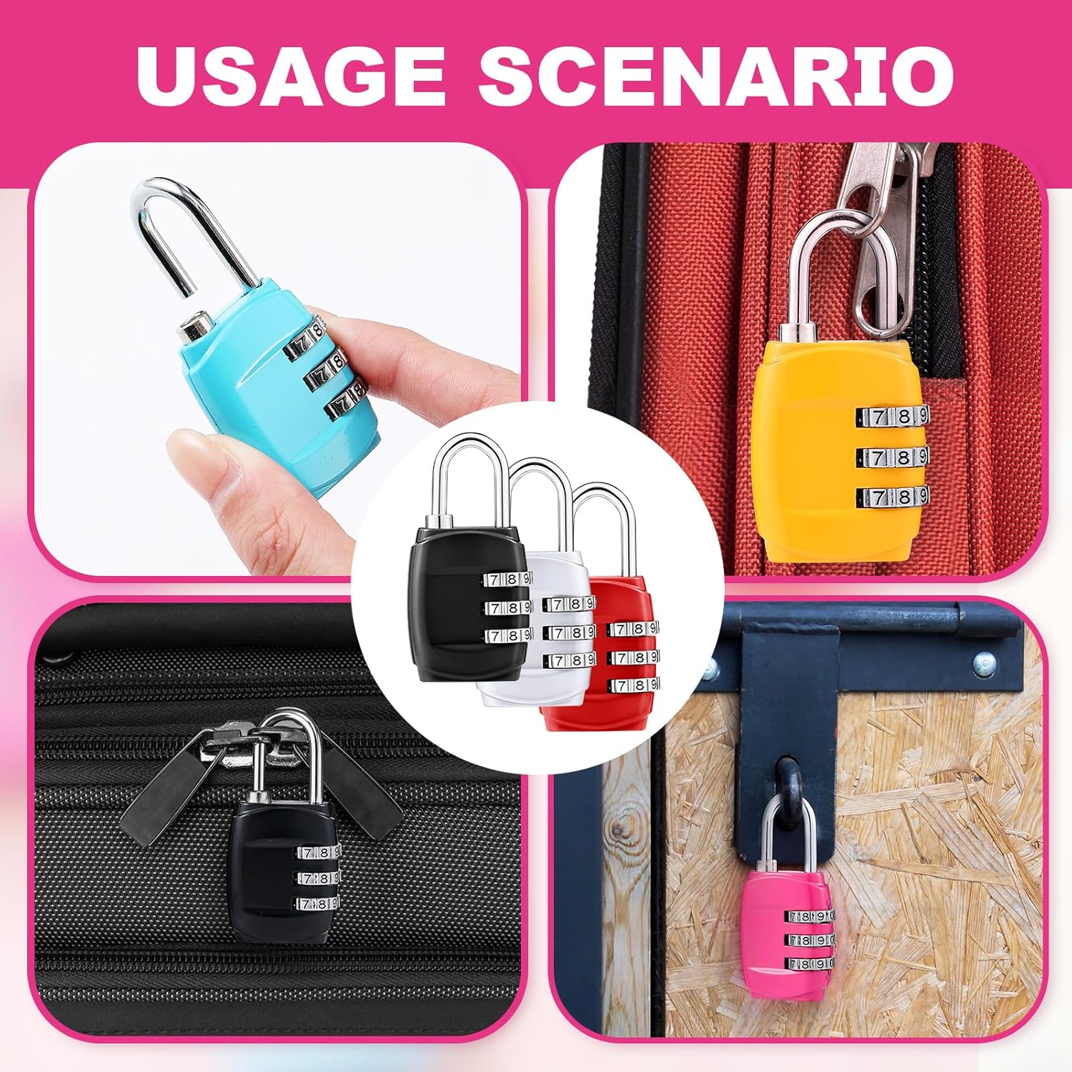 3 Digit Combinations Padlock Safe Cipher Lock Mini Combination Resettable Number for Suitcases Luggage Briefcases Computer Bags(Fresh Style,Bright Color)