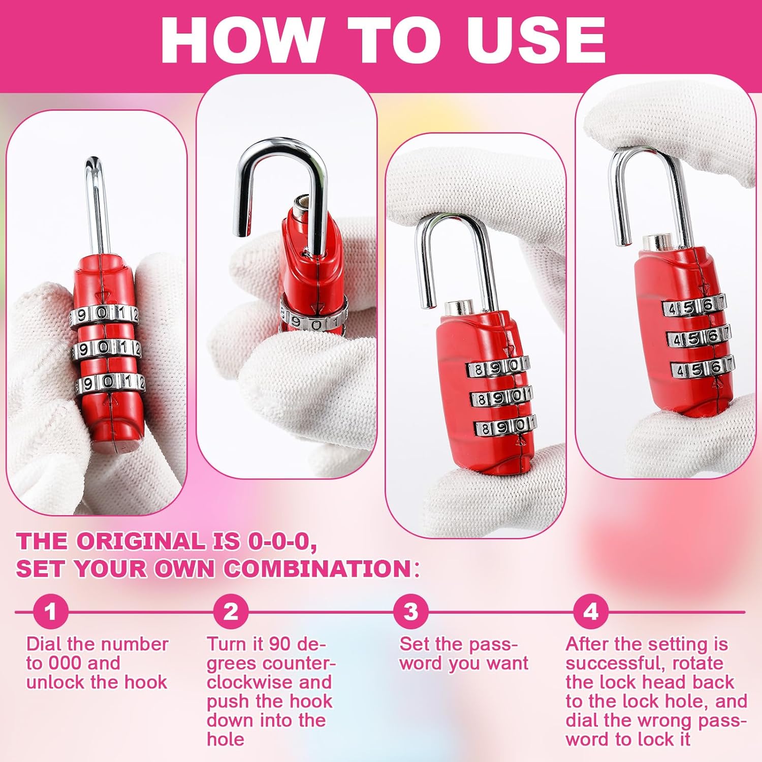 3 Digit Combinations Padlock Safe Cipher Lock Mini Combination Resettable Number for Suitcases Luggage Briefcases Computer Bags(Fresh Style,Bright Color)