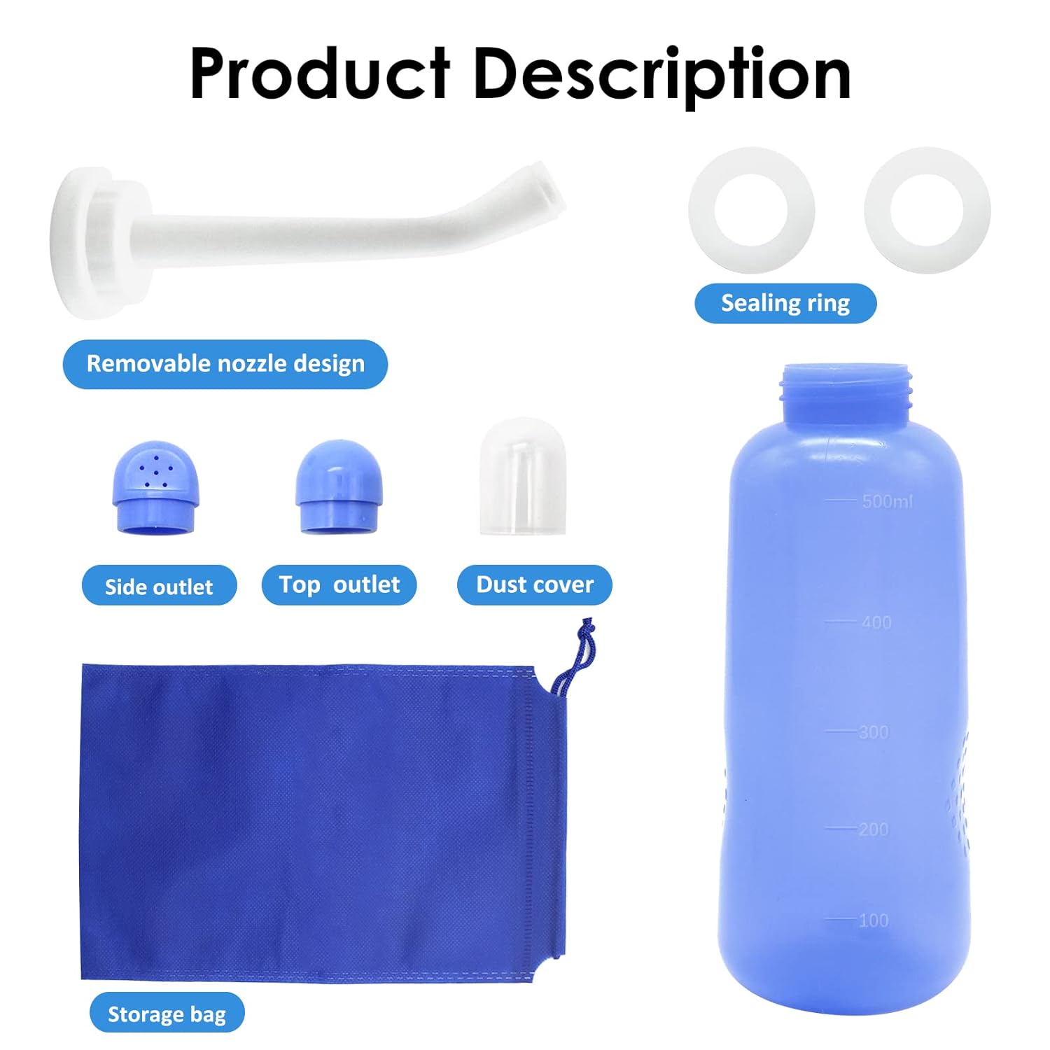 NEW Unisex Portable Travel Bidet with Bag, TPE Material Can Be Boiled, 17oz/500ml with 2 Sealing Rings, Essentials for Postpartum Perineal Care, Hemorrhoid Treatment, and Baby