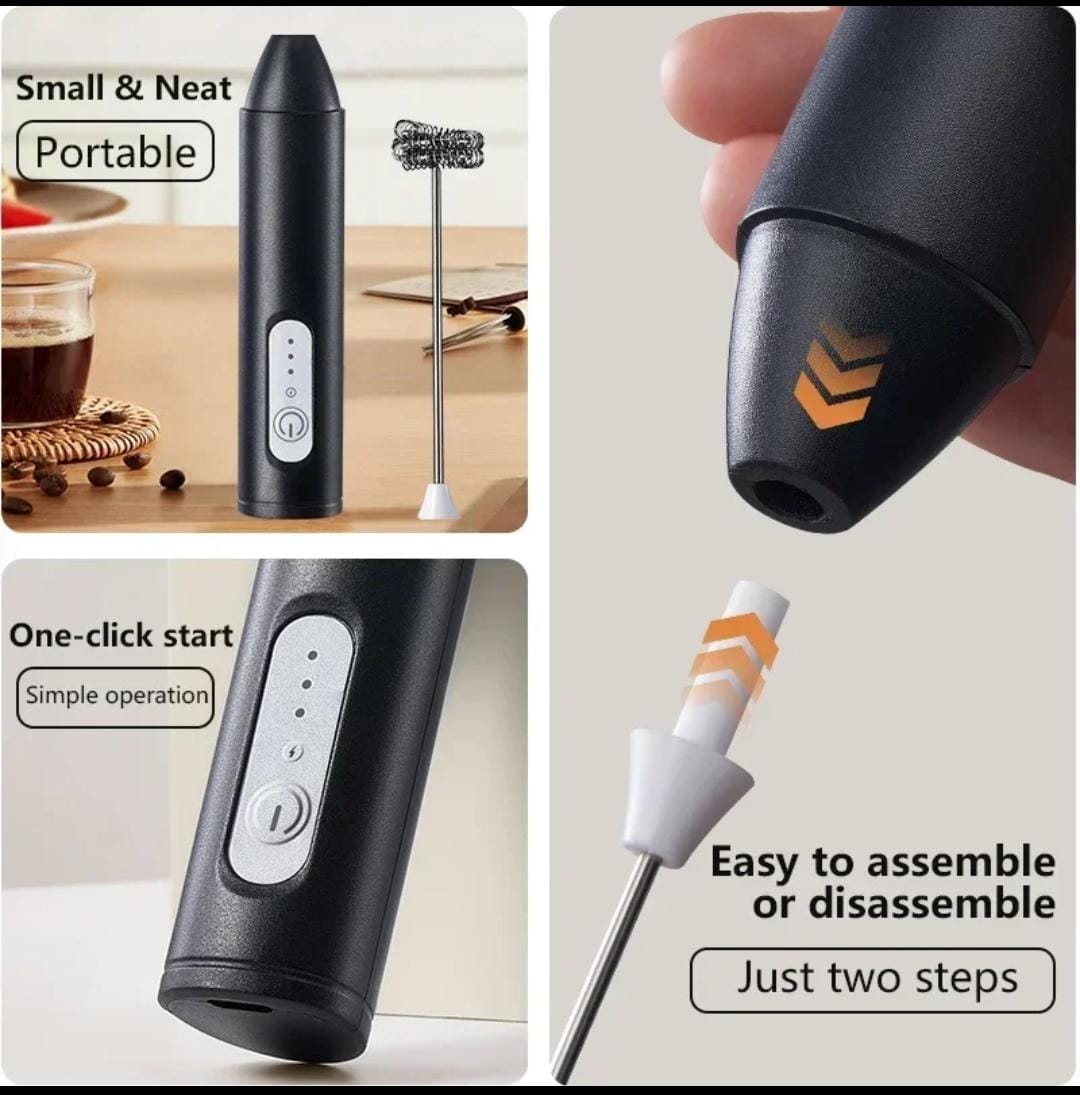 Rechargeable Milk Frother Handheld Foam Maker for Lattes - Whisk Drink Mixer for Coffee, Mini Electric Foamer for Cappuccino, Frappe, Matcha, Hot Chocolate