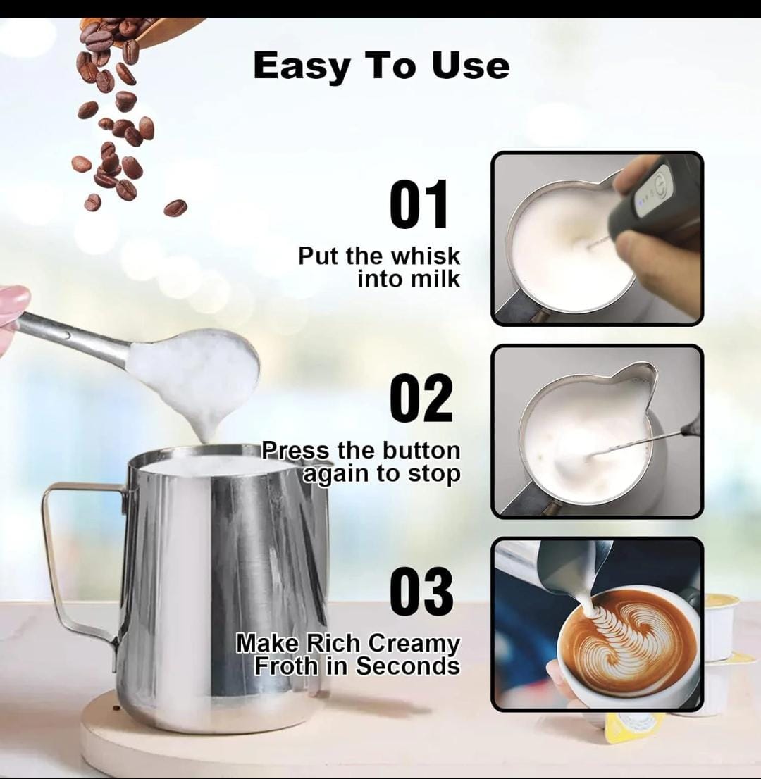 Rechargeable Milk Frother Handheld Foam Maker for Lattes - Whisk Drink Mixer for Coffee, Mini Electric Foamer for Cappuccino, Frappe, Matcha, Hot Chocolate