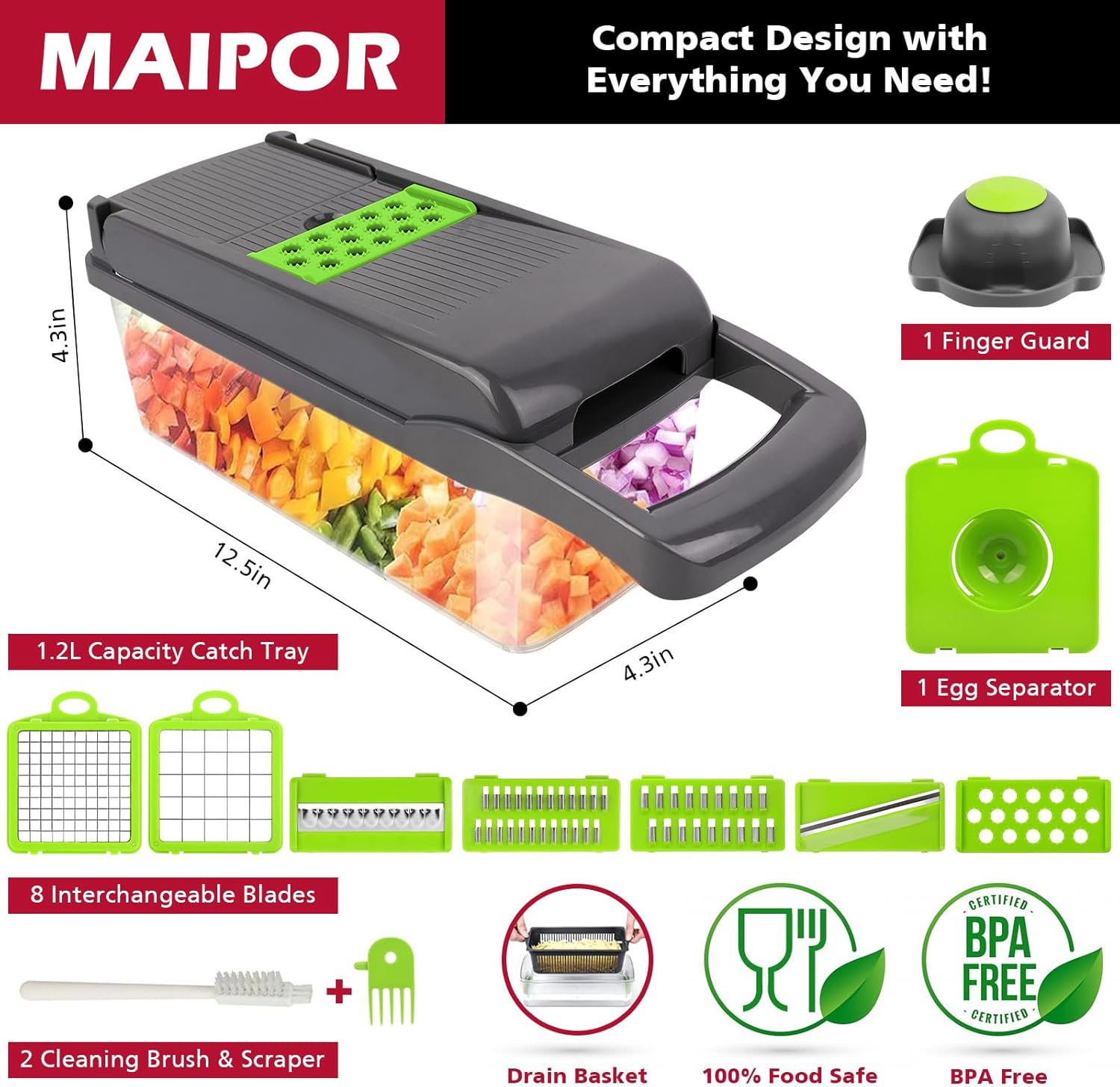 Vegetable Chopper, Pro Food Chopper, 14 in 1 Veggie Chopper,Onion Chopper, Mandoline Slicer, Kitchen Vegetable Slicer-Dicer Cutter, Vegetable Chopper With Container, salad-Garlic chopper